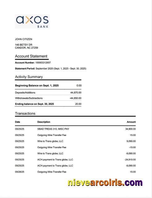 USA Axos Bank account statement Word and PDF